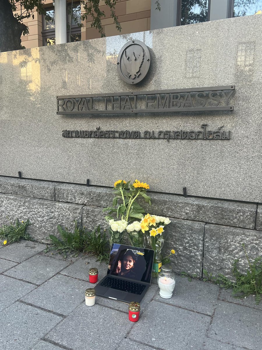 At the Thai Embassy in Stockholm to mark the tragic death of the first Thai hunger striker who died in custody. The responsible authorities must be held accountable. RIP.