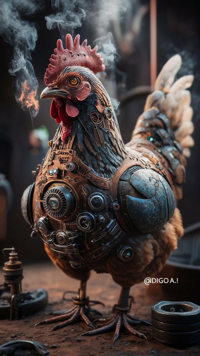 digo_a_i's tweet photo. Steampunk Chicken 🐣
.
.
.
#art #chickens #steampunk #Animal #AIart #aiartcommunity #aigeneratedart #ia #inteligenciaartificial #digitalart #ArteDigital #ArtedeIA #galinha #frango #arte https://t.co/ZQcSGinUjc