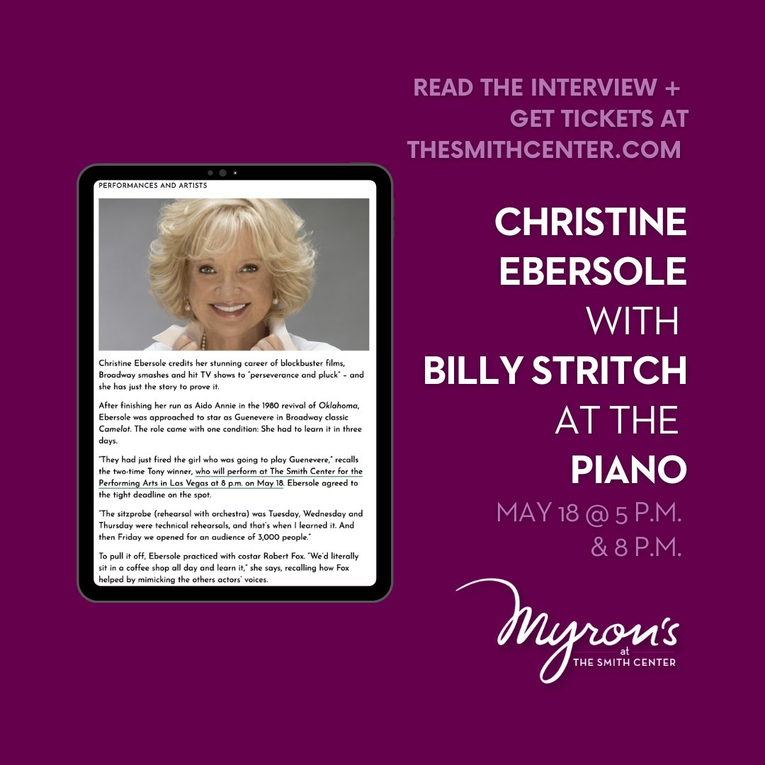 2x #TonyAwardWinner from #GreyGardens, #WarPaint, CBS' #BobHeartsAbishola and so much more, @LaEbersole will command the #Myrons stage this Sat. May 18. Read our interview with #ChristineEbersole on our blog + get tickets at: bit.ly/tscblogebersol…

#Vegas #LasVegas #DTLV #Bway
