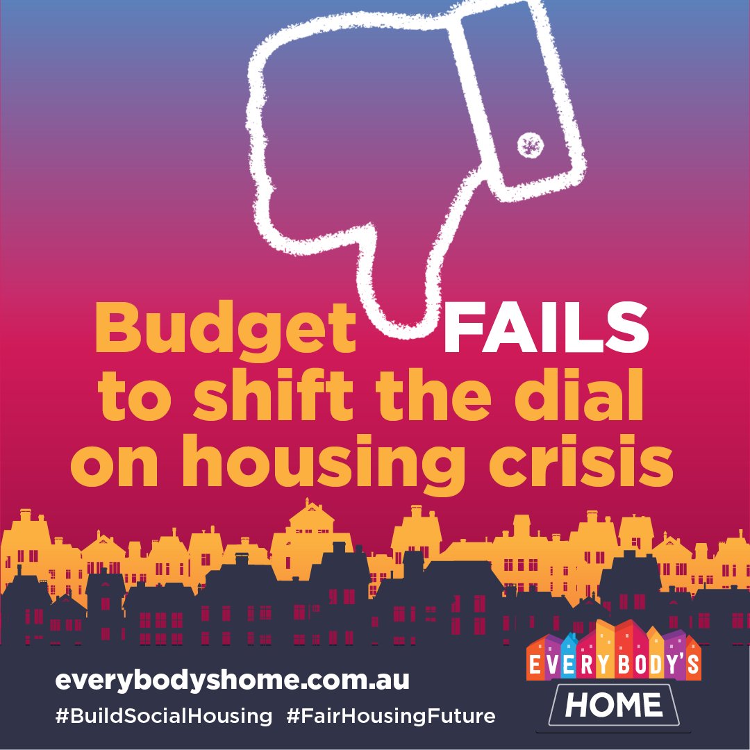 Australia’s #housingcrisis has never been worse. Fixing it will mean spending real money to #BuildSocialHousing for more renters, and putting people who need homes ahead of investors. Read our statement: everybodyshome.com.au/budget-fails-t…