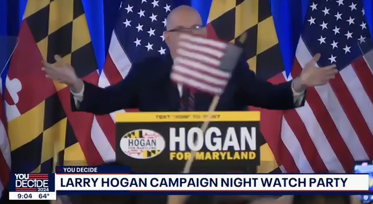 Lokay's tweet photo. Larry Hogan delivering victory speech in #MDPrimary. Watch live on Fox Local for Smart TV or https://t.co/jEKCHBrpbe. #FOX5DC https://t.co/eZcsTHmlUn