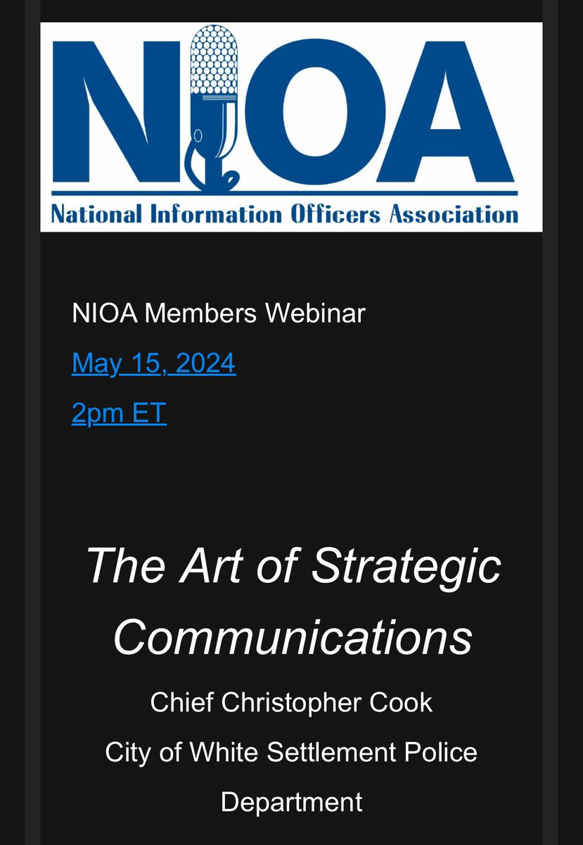Looking forward to speaking on Wednesday, May 15, 2024 (1 pm CST, 2 pm EST) to the National Information Officers Association. Check your email from @NIOA with the Google Meet link and login instructions that were sent on April 18th. See you at the webinar! Looking forward to…