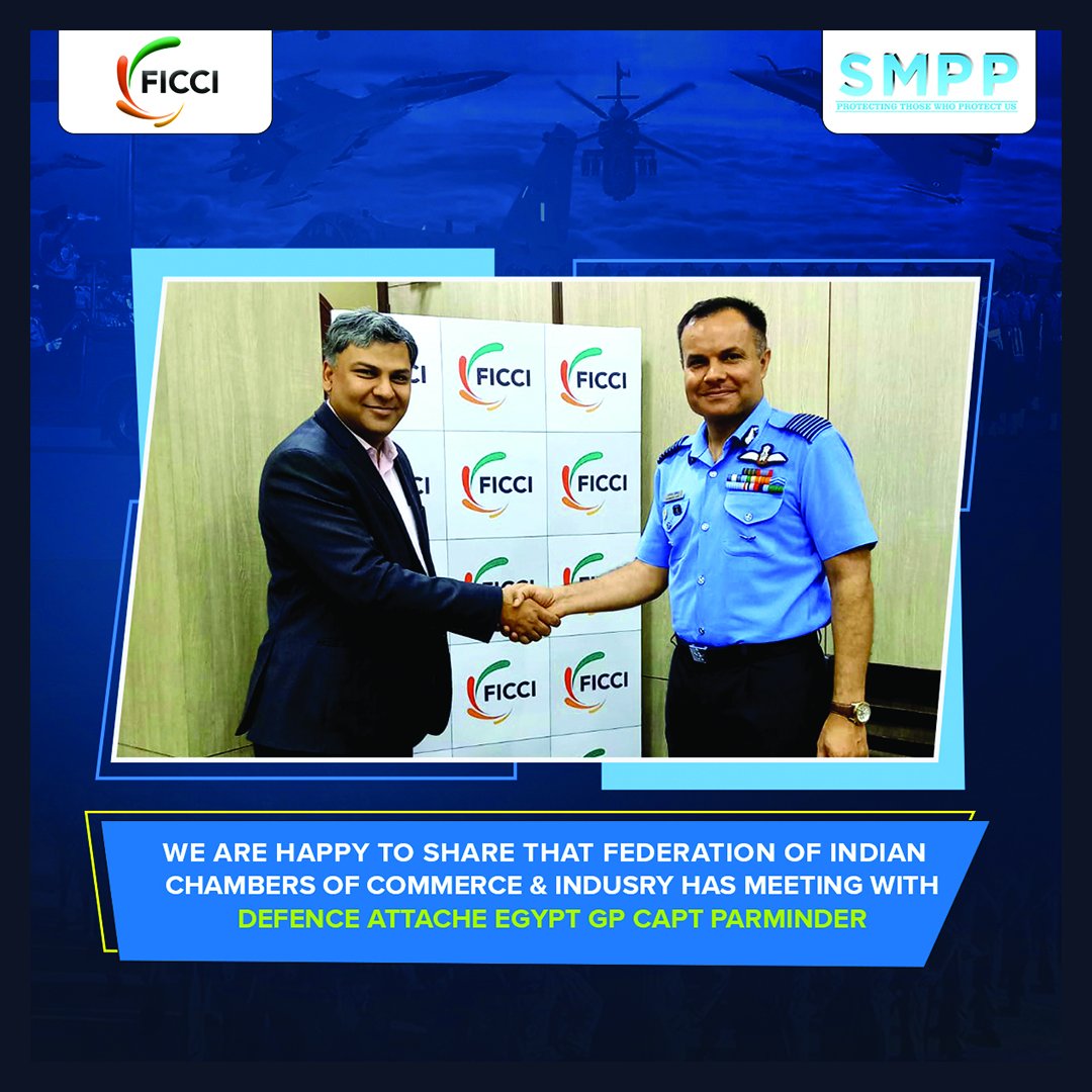 SMPPDEFENSE's tweet image. Proud moment capturing the meeting  of SMPP Executive Director Mr. Ashish Kansal with the Indian DA to Egypt, Gp Capt Parminder. Together, they plan on shaping the future of defense innovation. 
#SMPP #ficci #Innovation #smppdefense