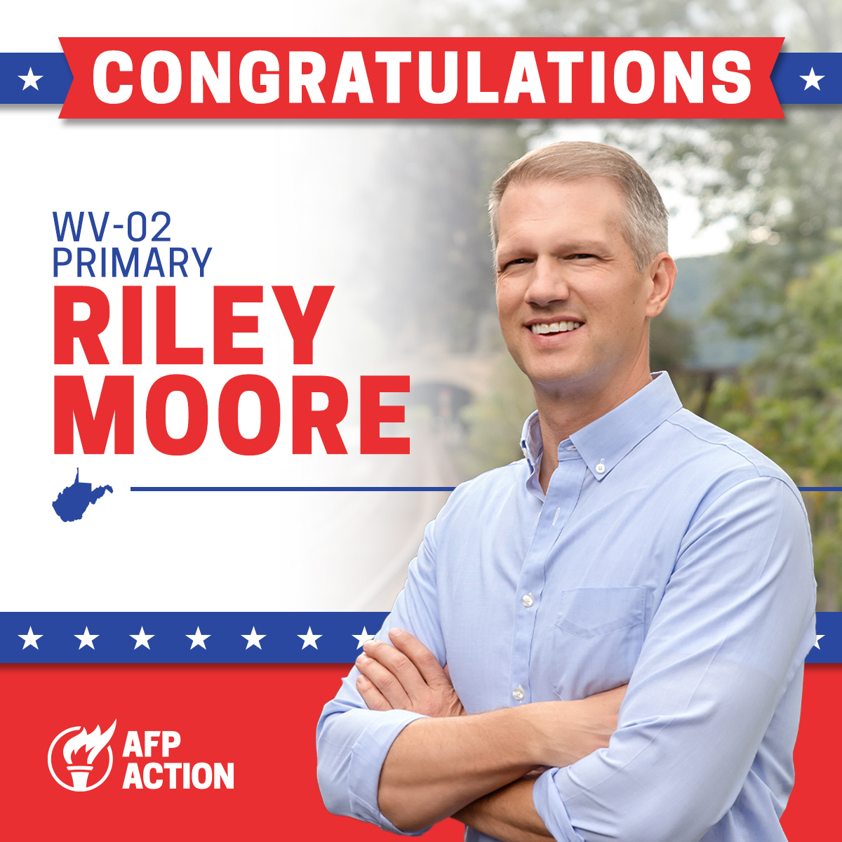 AFP Action congratulates @RileyMooreWV on his successful primary win in WV-02! Riley Moore will bring West Virginia values to Washington. You can count on Riley to fight for pro-growth policies & work to secure the border in Congress.