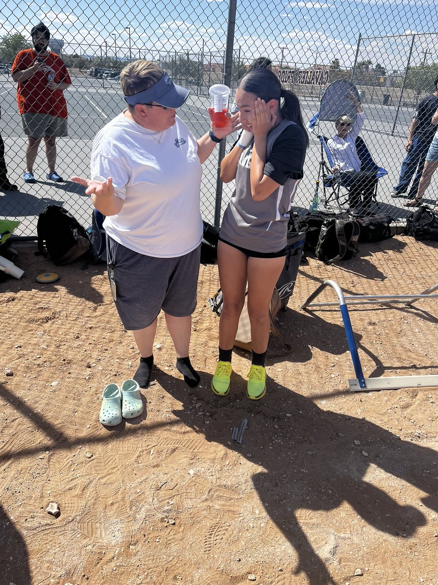 When you forget your throwing shoes but Coach @KMildon_JDS comes in clutch😂😂 Anything to ensure our @JDrugan_K8 athletes get to compete 🙏🏼 (she even placed wearing coach’s shoes 😂😂)
