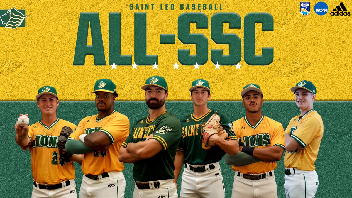 Saint Leo Athletics (@saintleolions) on Twitter photo .@saintleobase had six players named to the All-<a href="/D2SSC/">Sunshine State Conference</a> Teams!
First Team: Callen Moss, Mikey Scott, Luke Lashutka, and Nick Jennings
Second Team: Josh Davis and Dylan Mass
Moss also earned SSC All-Defensive Team status
๐bit.ly/44KCbSH
#GoLions ๐ฆ | #SAINTLEO1PRIDE .@saintleobase had six players named to the All-<a href="/D2SSC/">Sunshine State Conference</a> Teams!
First Team: Callen Moss, Mikey Scott, Luke Lashutka, and Nick Jennings
Second Team: Josh Davis and Dylan Mass
Moss also earned SSC All-Defensive Team status
๐bit.ly/44KCbSH
#GoLions ๐ฆ | #SAINTLEO1PRIDE