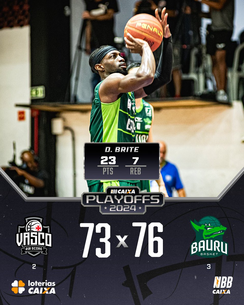 DRAGÃO NAS SEMIFINAIS! 🐲 Com emoção até o fim, @BauruBasket vence @R10ScoreVasco no Jogo 5 das quartas de final e conquista sua classificação nos #PlayoffsNBB! 🏀 📸 Mauricio Almeida / R10 Score Vasco #MeuNBBCAIXA | #MaisForteEMelhor | #NBBCAIXA