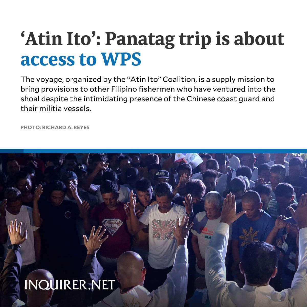 ‘WPS, ATIN ITO’ The convoy of fellow fishermen, activists, civil society and church leaders, and other volunteers set off from Barangay Matalvis in Masinloc, Zambales at 6 a.m. toward the shoal in the West Philippine Sea. READ MORE: inqnews.net/MX4fac