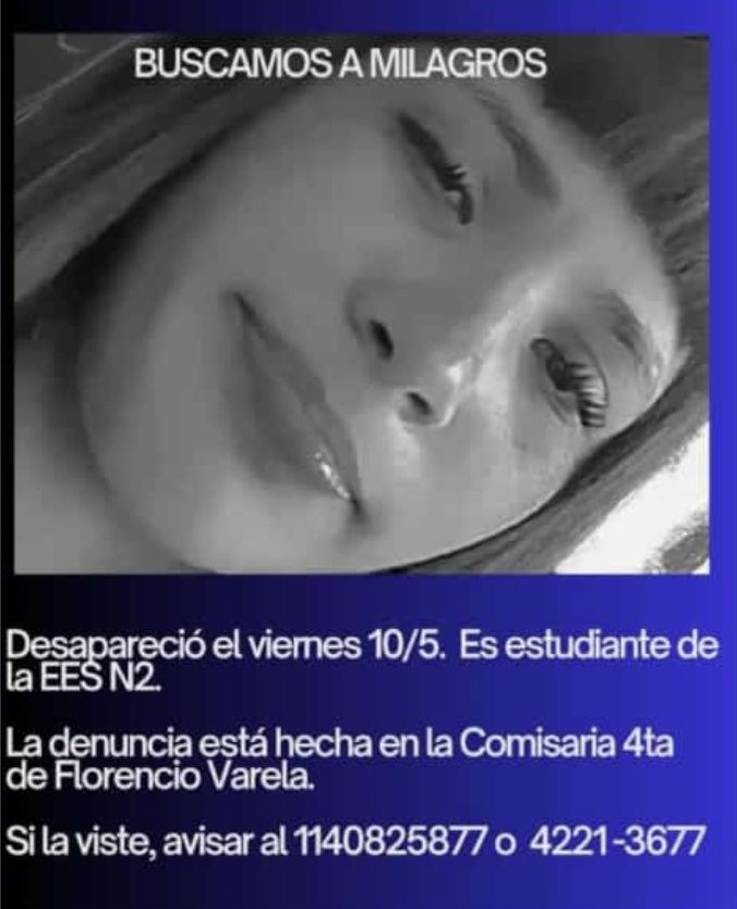 desaparecidaorg's tweet image. #URGENTE BÚSQUEDA EN TIEMPO REAL #VARELA
🆘PEDIMOS MÁXIMA DIFUSIÓN🙏
Milagros desapareció el 10/5 en Florencio Varela, provincia de Buenos Aires. Se hizo la denuncia, Comisaría 4ta. Avisar #Urgente al ☎️ 11-40825877, 4221-3677 o 911

#FlorencioVarela