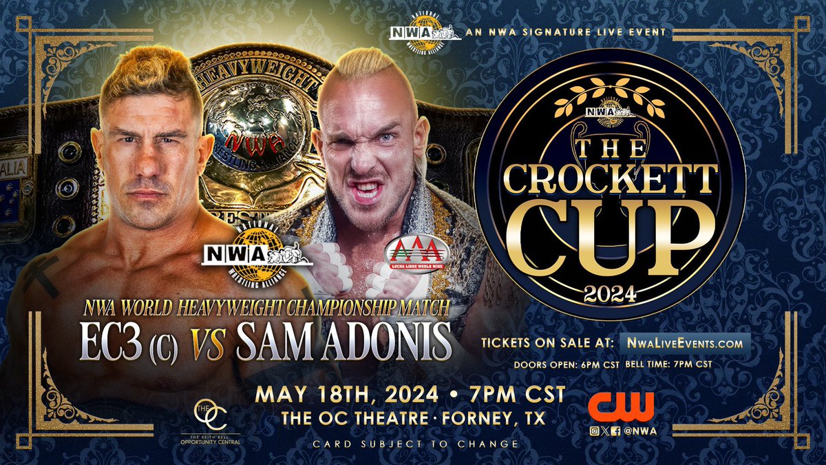 This Saturday in Forney Texas:

For the @NWA Worlds Heavyweight Championship! 
#ElRudoDeLasChicas vs @therealec3 

#CrockettCup