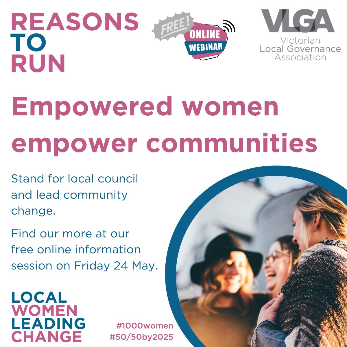 📅 Local Women Leading Change - online session Friday 24 May via Zoom This @_VLGA session is designed by women, for women who are interested in learning more about #LocalGovernment & the supports available to champion their diverse voices. Register 👉 vlga.org.au/%2Fcivicrm%2Fe…