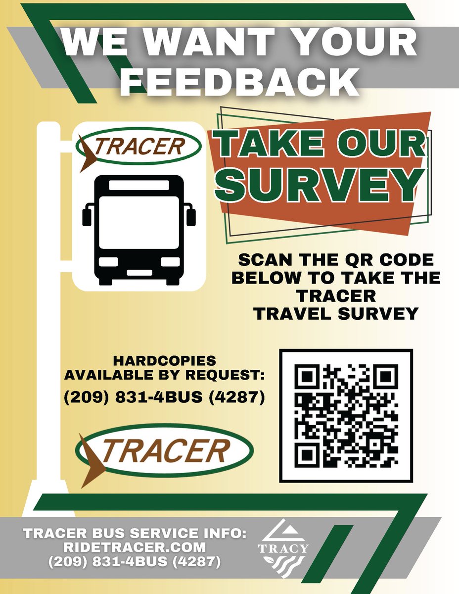 We want to hear about your travel habits! 🚌 Please take this online survey: docs.google.com/forms/d/e/1FAI… Your responses are confidential and will contribute to the development of TRACER's Short-Range Transit Plan. Help us by sharing this with your friends and neighbors!