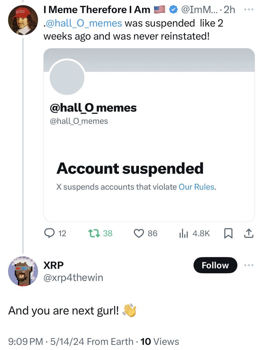 This POS @xrp4thewin is threatening me with suspension! @Support @X this is a backup account, you can easily figure out who it belongs to, I have a hunch.