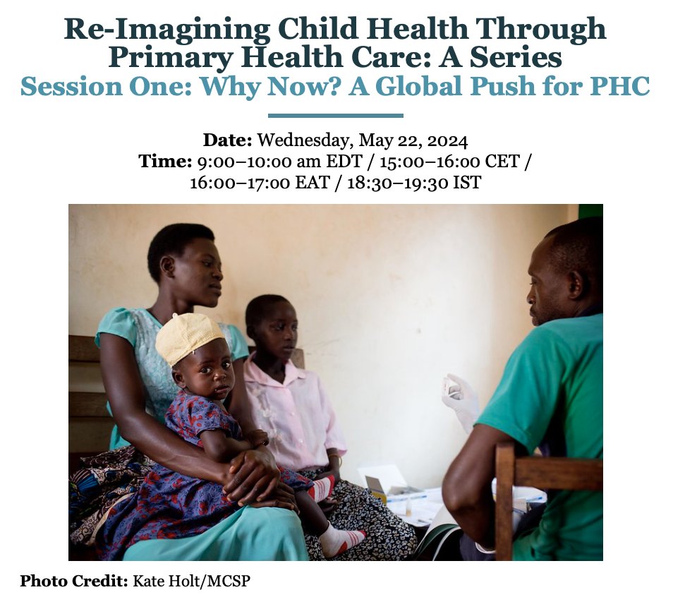 Join us, the @ChildHealthTF and the @WHO to kick off a webinar series exploring key strategies & challenges, and innovations in delivering integrated child-centered health services to children within the primary health care (PHC) framework. 📝 Register: bit.ly/3JTExFd