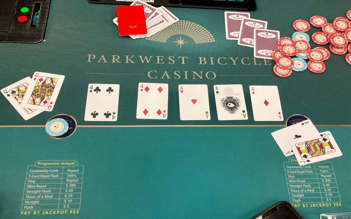 We have another JACKPOT! For $40,000, Poker table 29, 2/3 NLH took in the prize with Quad Aces over Aces full of Q’s, on Bad beat Jackpot! Please gamble responsibly | problemgambling.ca.gov | 1-800-GAMBLER | GEGA-001237 | BSIS License No.⁠1358⁠ ⁠ #parkwestbicyclecasino