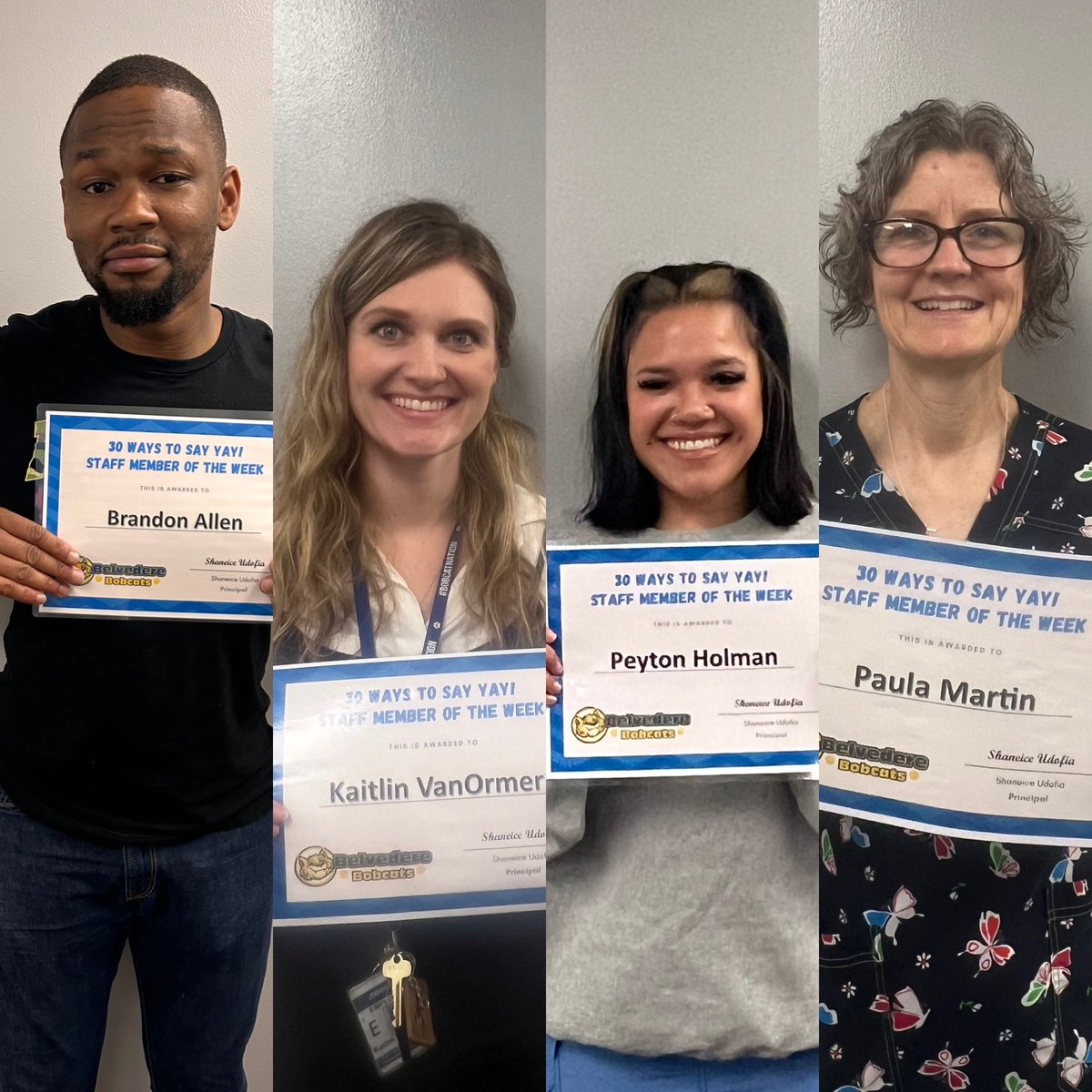 What do a 4th Gr Teacher, Speech Pathologist, Secretary and Nurse all have in common? They are our latest #thirtywaystosayyay winners! It takes a village, and we are thankful for ALL of the members of #bobcatnation who help our students grow and GLOW!