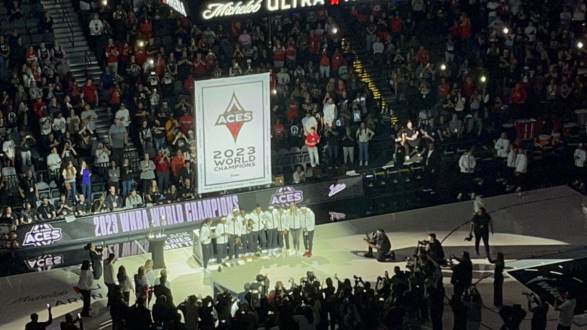 Heading up to the rafters! Las Vegas Aces 2023 WNBA Champions. @LasVegasSun