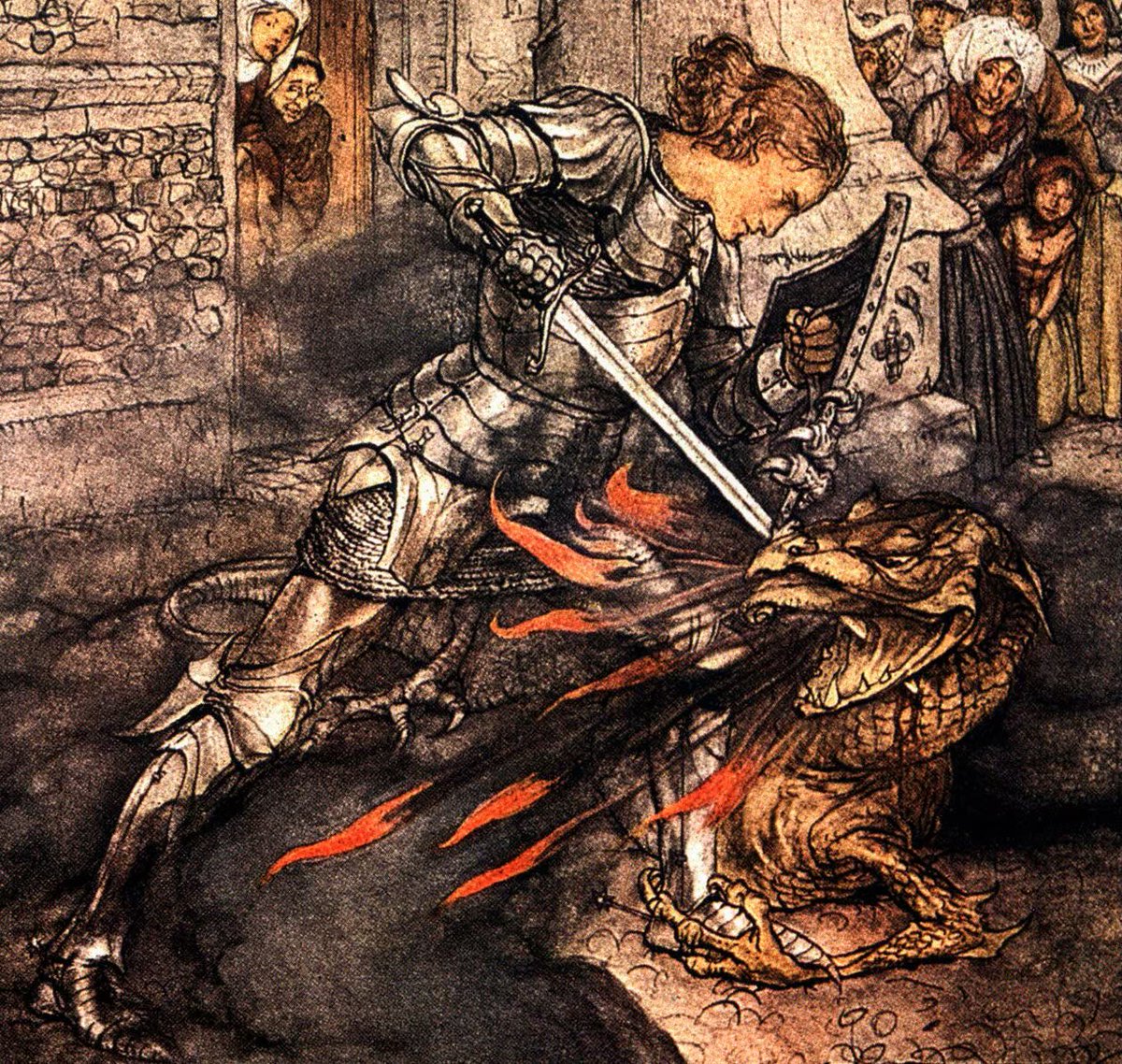 Sir Lancelot and the Dragon 
— Arthur Rackham (1917)