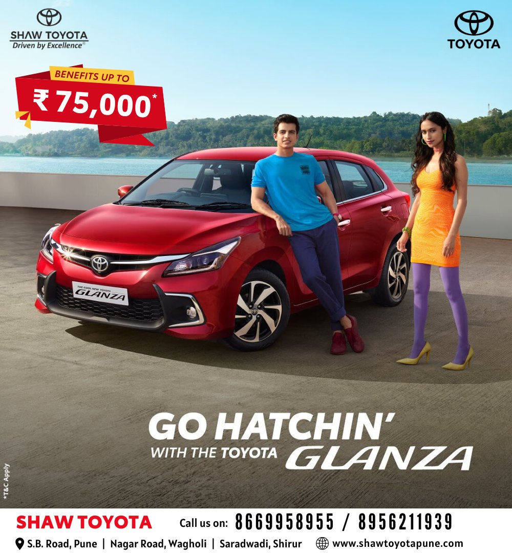 For every plan you’re hatchin’, the Glanza’s got you covered.
Book a test drive today! 

🌐 shawtoyotapune.com
☎ 8669958955 / 8956211939
#ForYouWeAre #ShawToyota #ToyotaIndia #Awesome #NewCar #SpecialOffer #LowEMI #ToyotaGlanza #GoHatchinGoAwesome #Glanza