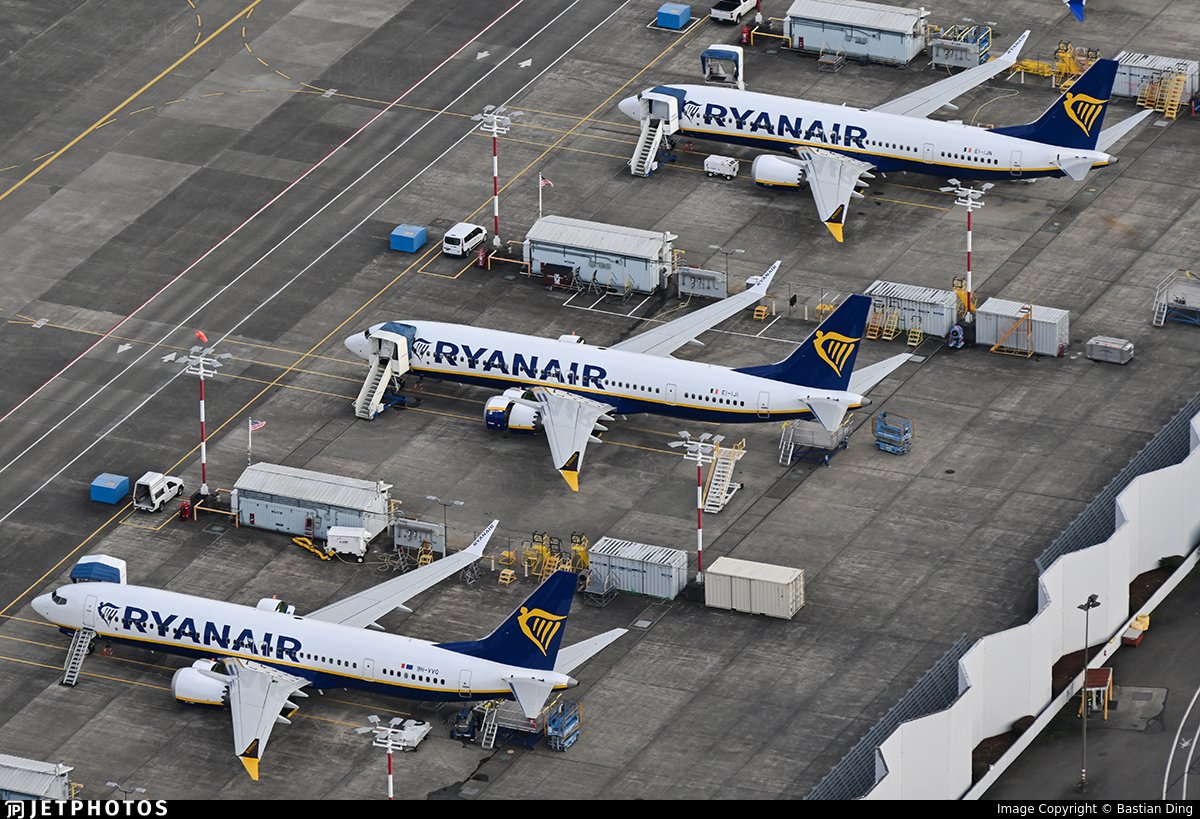 A trio of new 737-8-200 MAX aircraft for Ryanair in Seattle. jetphotos.com/photo/11330540 © Bastian Ding