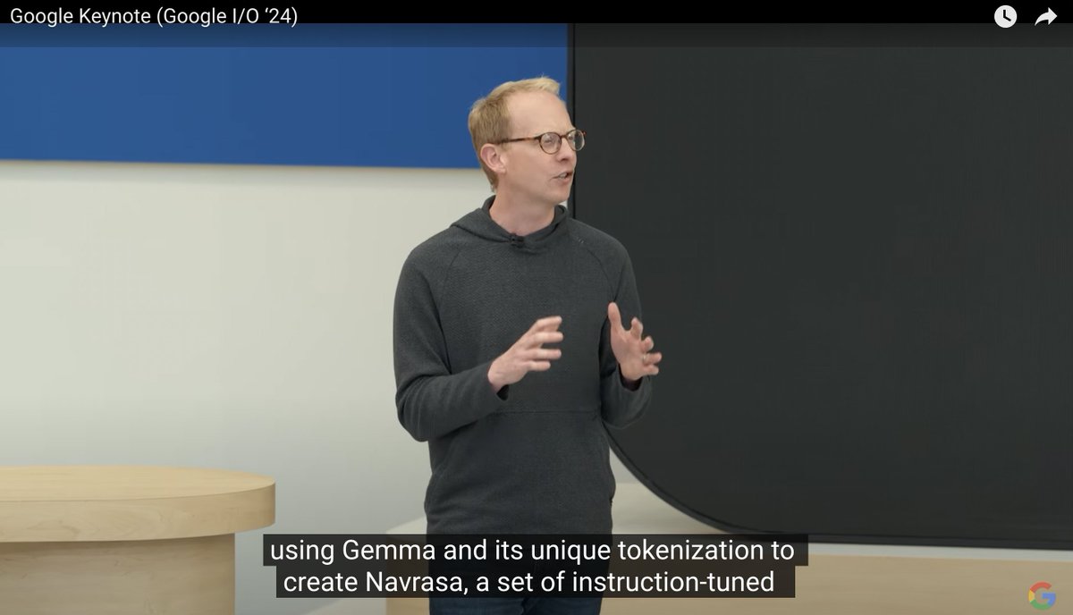 🔥 Navarasa at Google I/O 🔥

🎉 I'm super thrilled to share that our work (with @ramsri_goutham) - Navarasa has been showcased at Google I/O!

🌐 Navarasa is a Gemma-finetuned Indic LLM covering 15 Indic languages (+ English).

It was great to see indicchat developed by