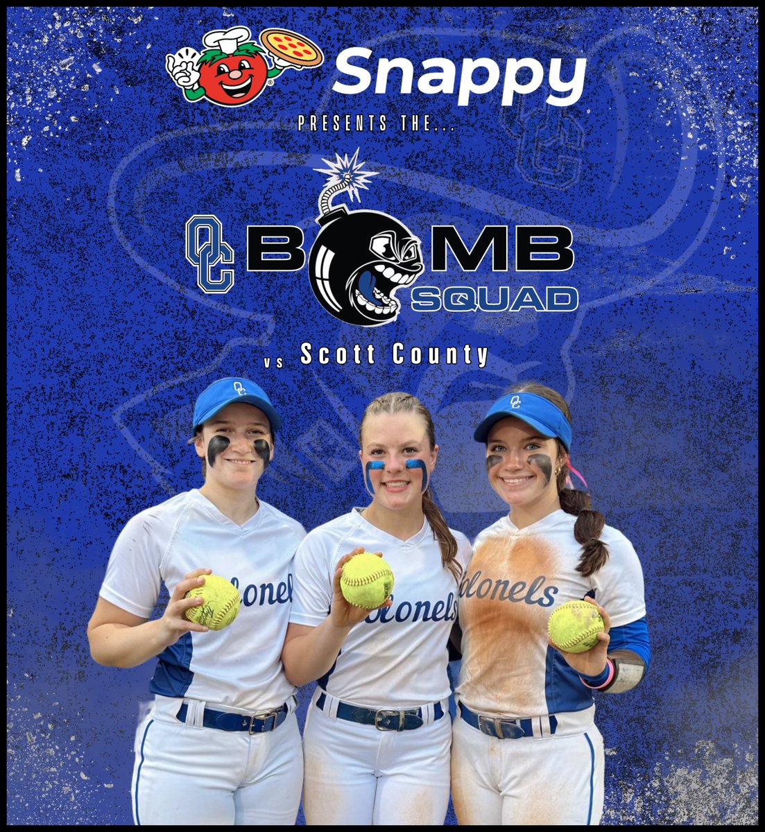 Oldham County’s Bomb Squad is brought to you by @Snappy_Tomato Pizza - LaGrange!
3 Bombs for OC to support tonight’s game vs. Scott Co!
Katie LaDow 💣
Ava Welch 💣
Aubrey Batts 💣

@OCColonelNation 
#LadyColonelsSoftball
#WeAreOC