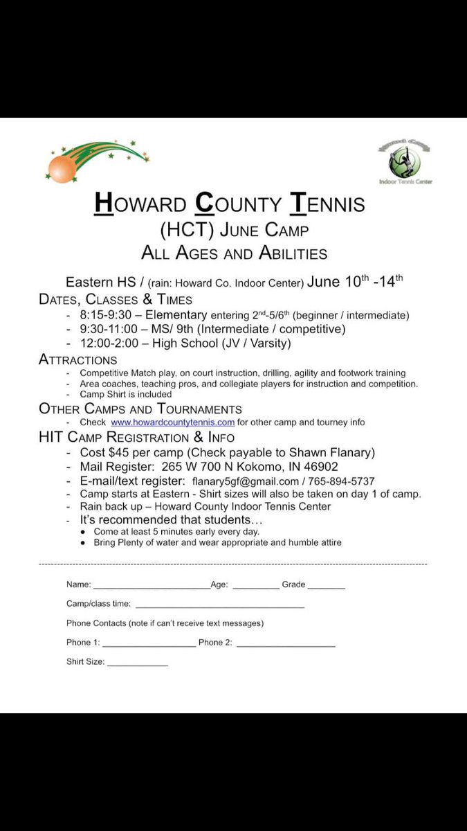 Another camp announcement this one at Eastern! <a href="/cometboytennis/">EasternBoysTennis</a> <a href="/CometTennis/">Eastern Lady Comet Tennis</a>