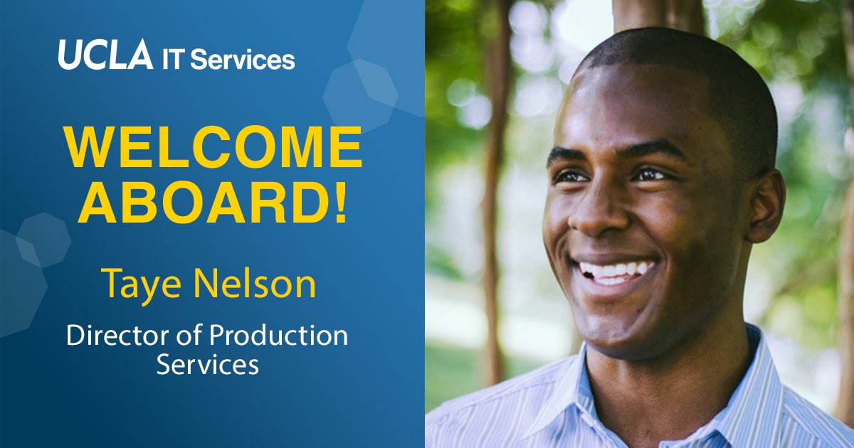 So stoked to welcome @tayenelson to the @UCLA Digital Spaces team as my Director of Production Services! Can’t wait to see how Taye drives excellence in customer service and high-quality live events!

#Highered #edtech #avtweeps #higheredav #hetma #proav @UCLAit