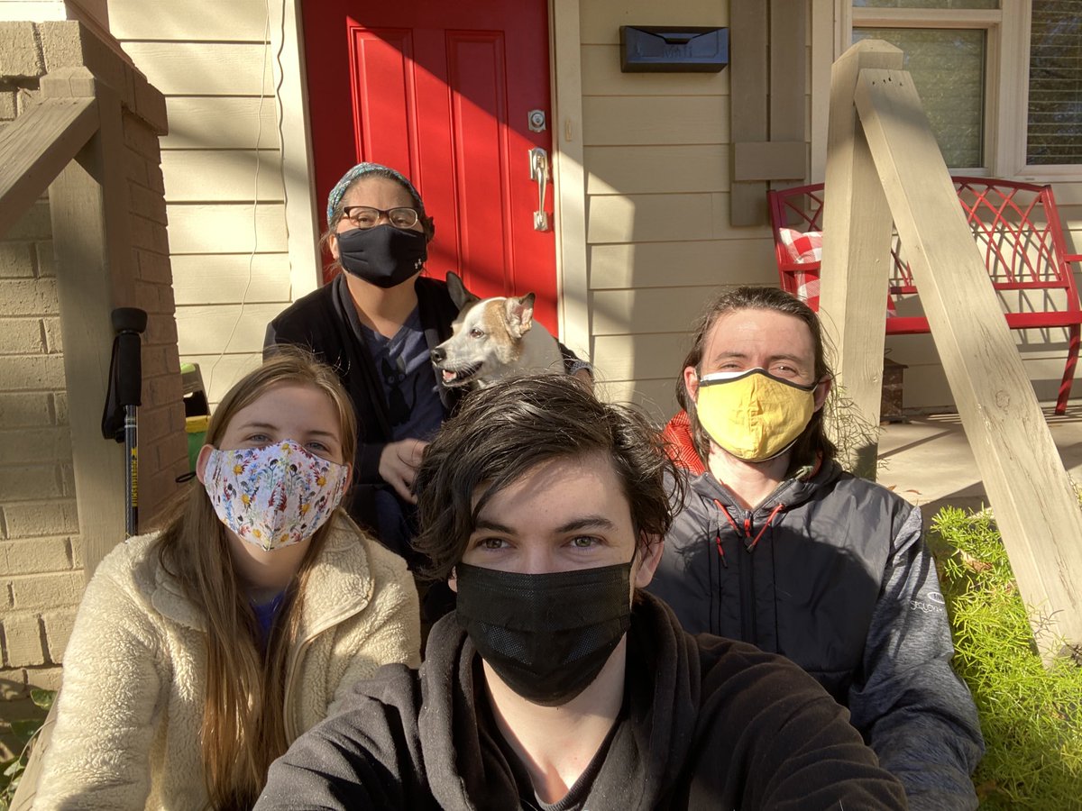 This will be ILLEGAL in North Carolina: my niece and nephews masking for my health and safety after my double lung transplant for cystic fibrosis. Because state Senator Buck Newton feels threatened by college kids protesting, nobody can mask. #HB237 #ncpol #ncga