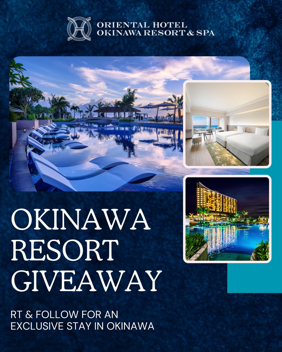 Oriental_HR (@oriental_hr) on Twitter photo We're giving away a one-night stay for two at the ORIENTAL HOTEL OKINAWA RESORT & SPA in an Ocean View Club Room!
3 Lucky Winners, with breakfast included
To participate
โ
Reshare this tweet
โ
Follow <a href="/Oriental_HR/">Oriental_HR</a>
T&Cs apply: terms-on.com/245oho/
#giveaway ends June 4th! We're giving away a one-night stay for two at the ORIENTAL HOTEL OKINAWA RESORT & SPA in an Ocean View Club Room!
3 Lucky Winners, with breakfast included
To participate
โ
Reshare this tweet
โ
Follow <a href="/Oriental_HR/">Oriental_HR</a>
T&Cs apply: terms-on.com/245oho/
#giveaway ends June 4th!