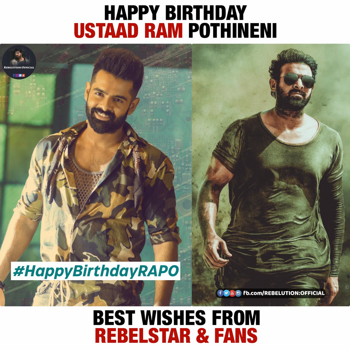 A very very Happy Birthday to you @ramsayz darling... Wish you all the best for #DoubleISMART... Best wishes on Behalf of all #Darling #Prabhas Fans...

#HappyBirthdayRAPO
#HBDRamPothineni #RAmPOthineni #RAPO 

#DoubleISMARTTeaser at 10:03 AM Today.