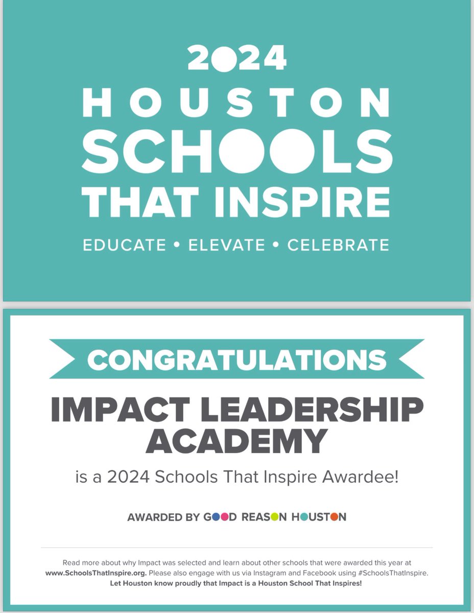 Today IMPACT was named a Top School in Houston, Texas! Checkout the latest GOAT NEWS SEL EDITION: youtu.be/7OePtbn17vk?si… #YearOfGREATNESS @GoodReasonHou #HoustonSchoolsThatInspire