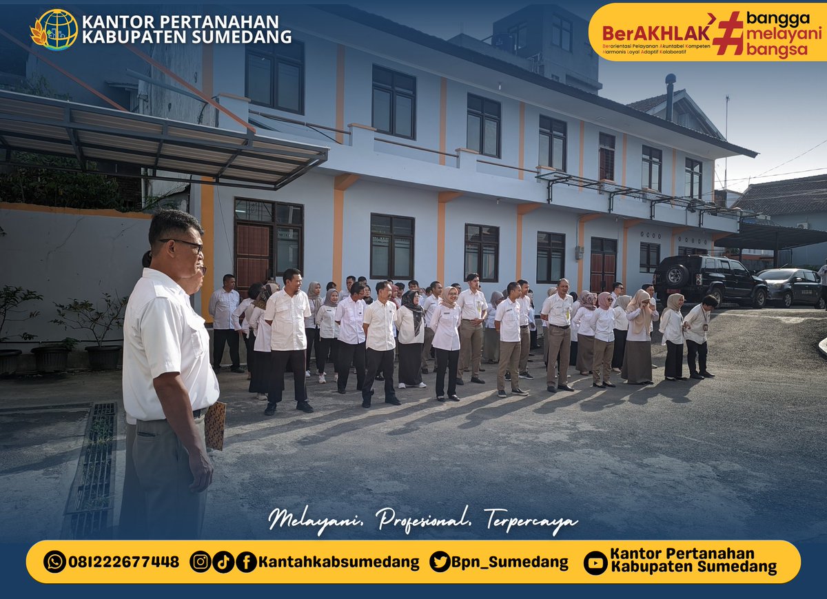 Halo #SobATRBPN Rabu, 15 Mei 2024 Kantor Pertanahan Kabupaten Sumedang melaksanakan Apel Pagi dengan Pembina Apel Kepala Seksi Pengukuran di Kantor Pertanahan Kabupaten Sumedang,dan diikuti  oleh seluruh pegawai.