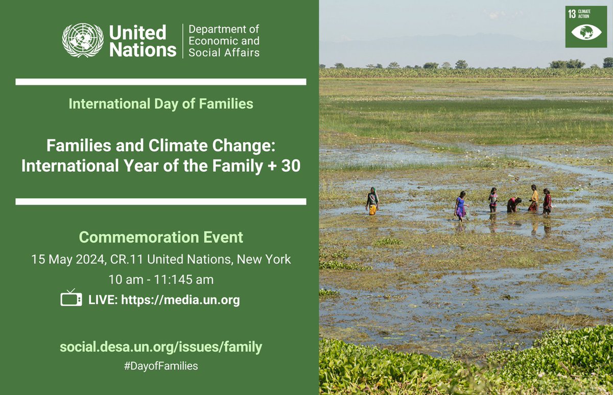 Happy International #DayOfFamilies 🎊🎉💚 Join our celebration today at ⏲️10 am (EDT) and learn more about Families & Climate Change. LIVE 📺 webtv.un.org/en/asset/k1y/k… #IYF30 #EveryoneIncluded💚