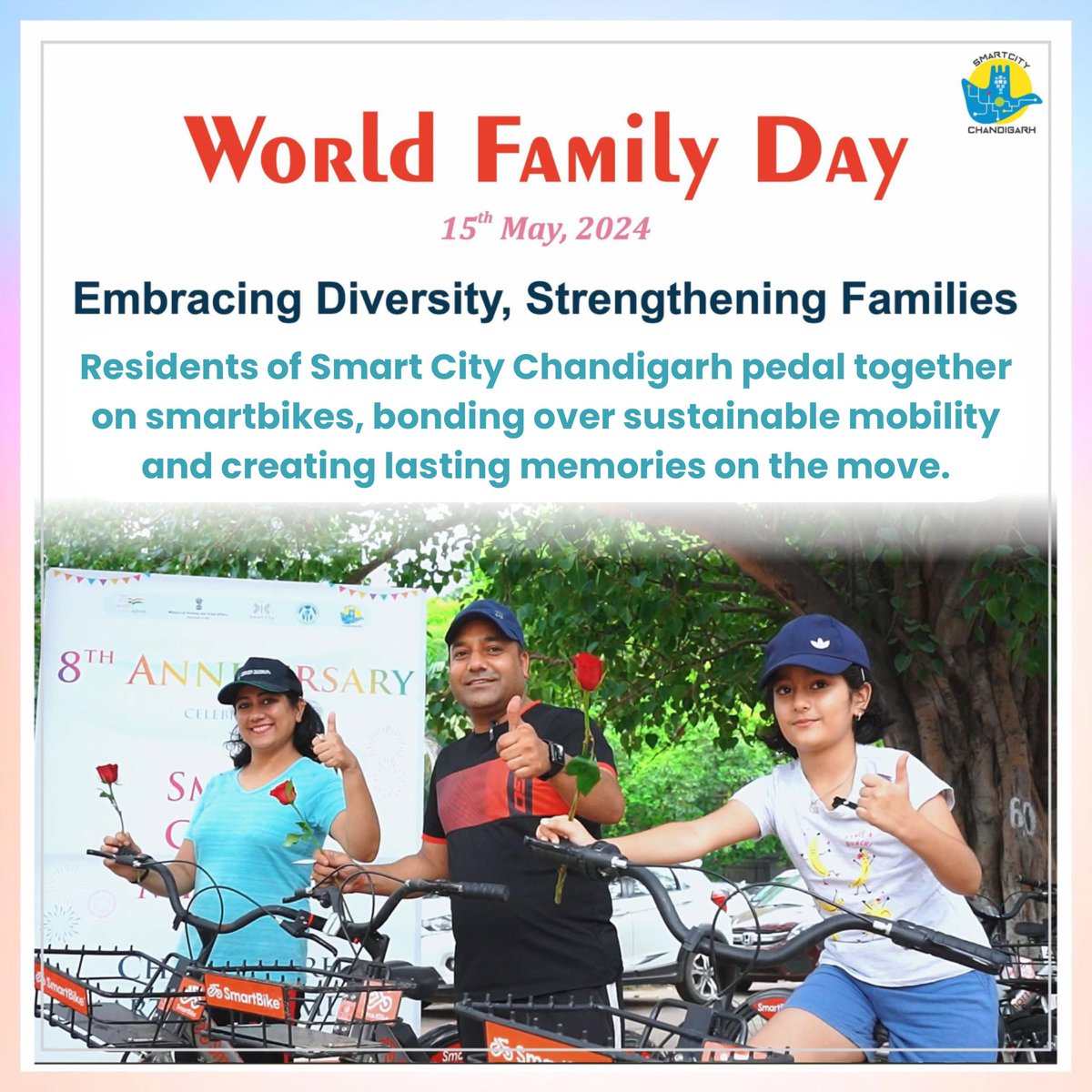 Two wheels, endless smiles – family rides on smart bikes! Chandigarh Smart City wishes everyone a wonderful #FamilyDay. 

Let's make memories riding on smart bikes and cherishing the moments with our loved ones.

#ChandigarhSmartCity #FamilyDay