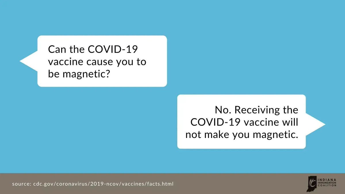 COVID-19 vaccines are free from magnetic metals and do not contain ingredients that can produce an electromagnetic field. Get the facts: cdc.gov/coronavirus/20…