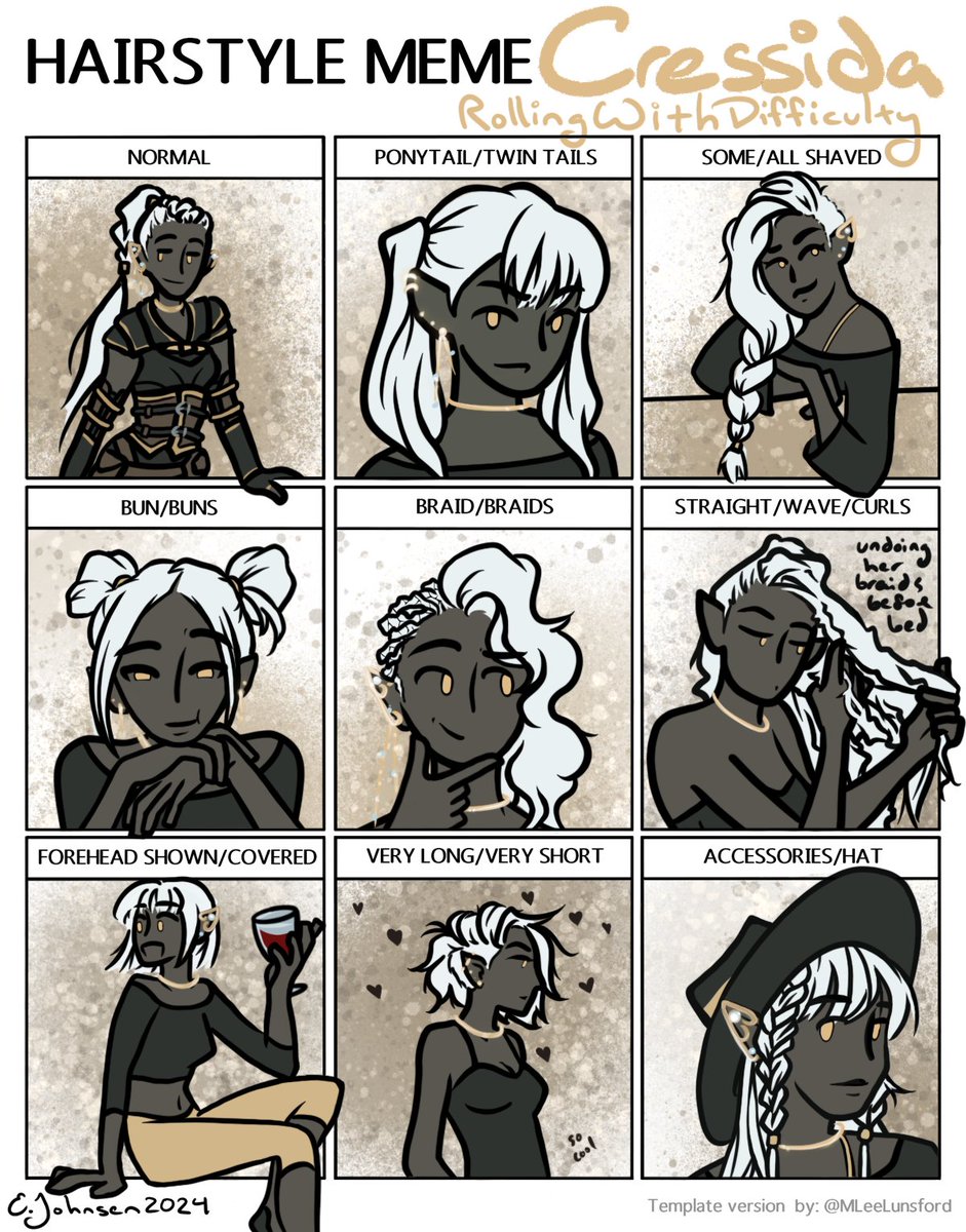 <a href="/rollwdifficulty/">Rolling with Difficulty</a>
Some time ago the Discord was having discussions about some npc favorites and sharing super cute hairstyles on them. I've been oh-so slowly picking away at these ever since then. This community never ceases to inspire.
#rollingwithdifficulty 
#rwd
#hairstylememe