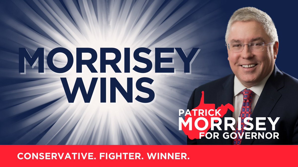 MorriseyPress's tweet image. 🚨🚨 Patrick @MorriseyWV wins the Republican nomination for West Virginia Governor! 

Listen to his LIVE remarks here in FIVE minutes: facebook.com/MorriseyWV?mib…