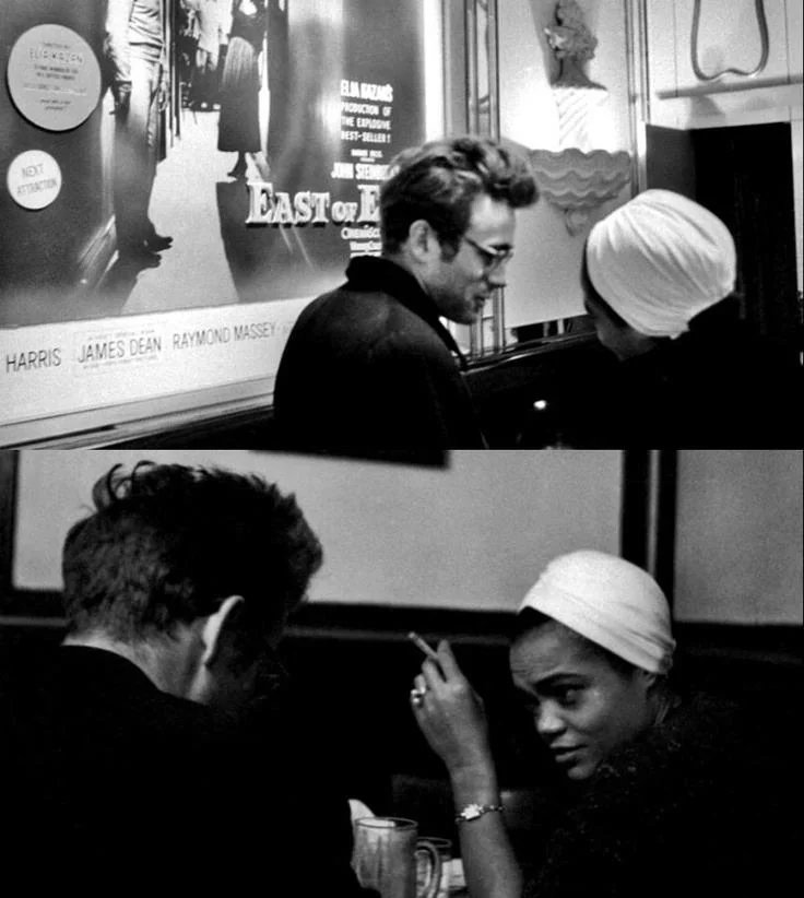 James Dean and Eartha Kitt at a bar in New York, 1955.