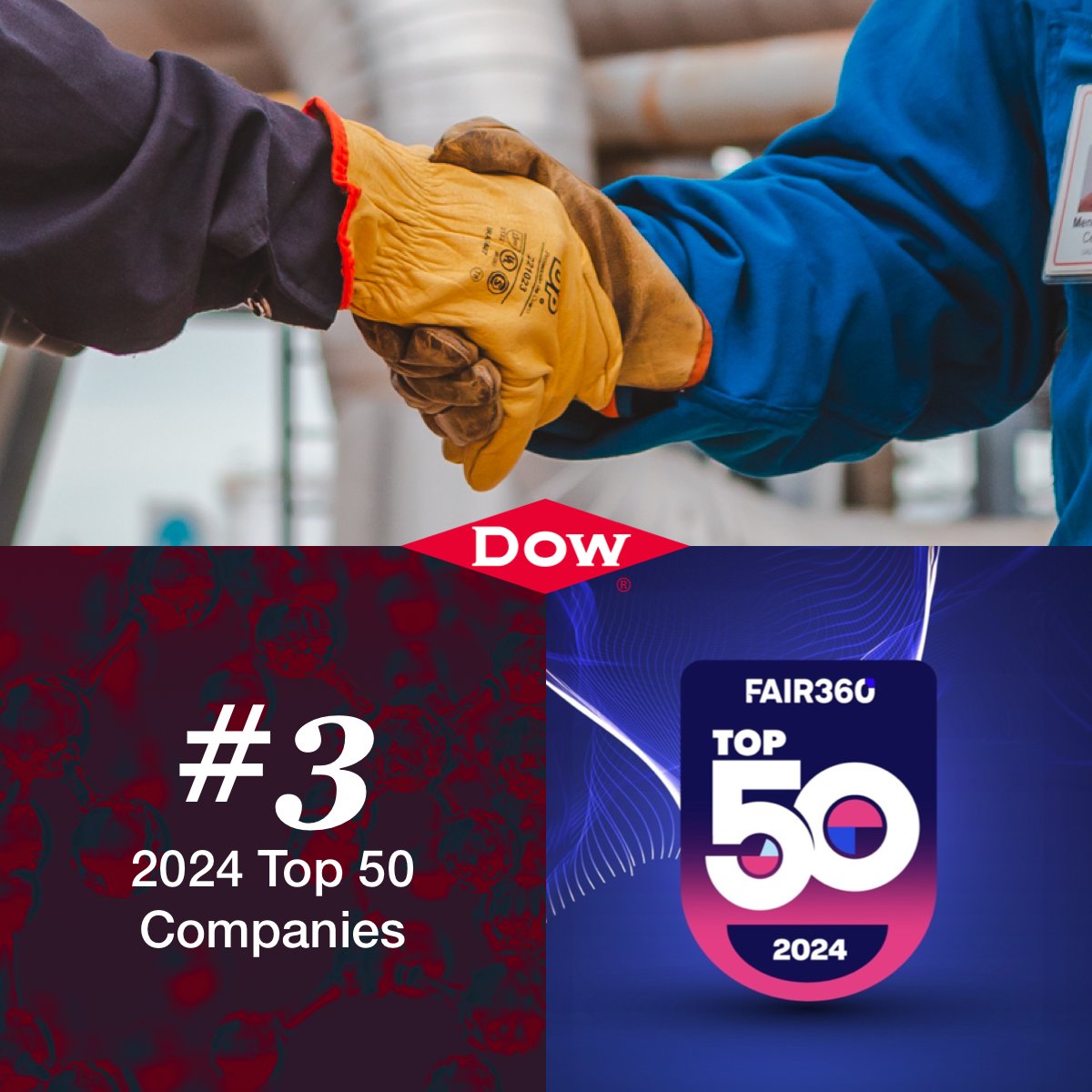 Based on six key aspects of workplace #inclusion,
@Fair360_ named #TeamDow to this year's Top 50 Companies list.