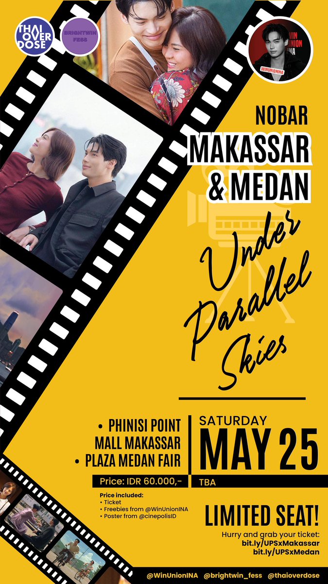 Nobar “Under Parallel Skies” with @WinUnionINA & @CinepolisID di MEDAN dan MAKASSAR🥳💚

Ayo bergabung bersama kami pada hari Sabtu, 25 Mei 2024
@ Cinepolis Plaza Medan Fair
@ Cinepolis Phinisi Point Mall Makassar

🎟️Ticket Price : 60k
included :
- Merchandise spesial dari