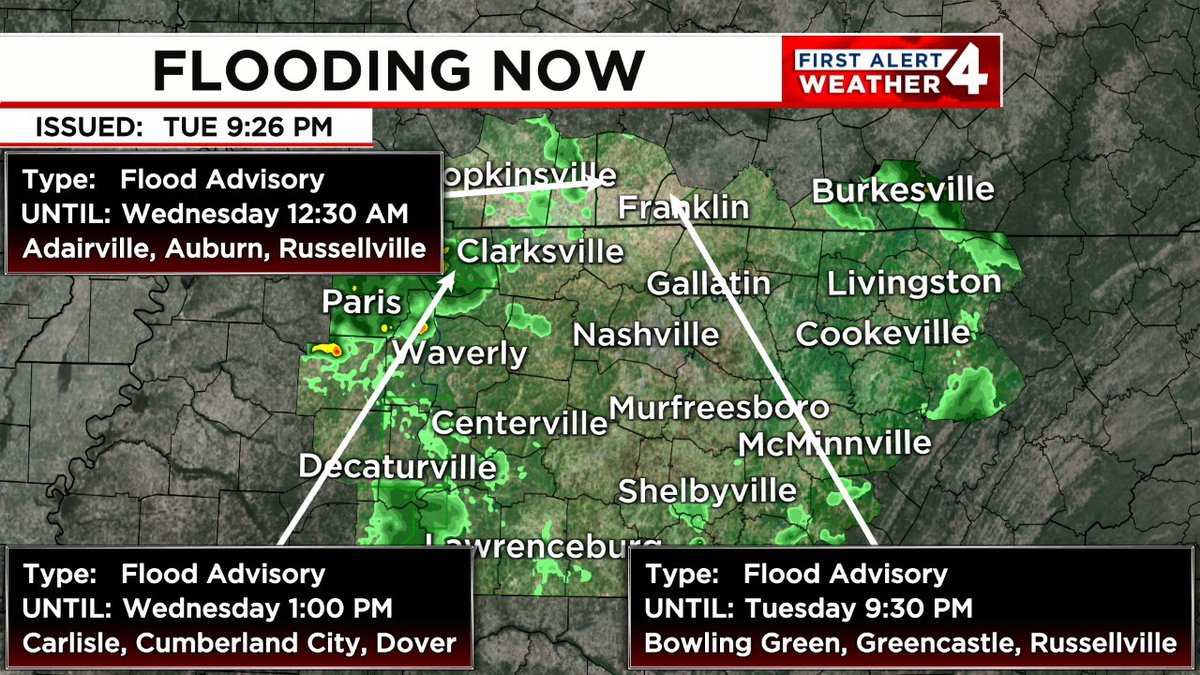 FLOODING IS OCCURRING.  Turn around, don't drown!  In the event of rising water, seek higher ground immediately.  Tune to WSMV4 for the latest on this dangerous situation. #FirstAlert