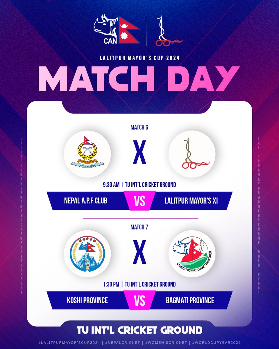 ⚡️Lalitpur Mayor's Cup is set to resume its action at TU as Nepal A.P.F Club take on Lalitpur Mayor's XI in the morning whilst Koshi Province take on Bagamti Province in the afternoon 🏏 #HerGameToo | #WomensCricket | #NepalCricket