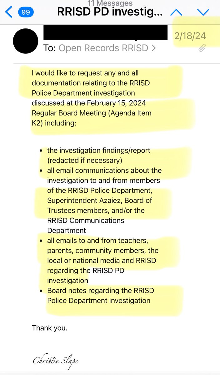 cslape's tweet photo. My request was crystal clear.
The “qualifying terms” request was the district’s legal department kicking the can. It took 8️⃣6️⃣ days for RRISD parents to get information that should have been released in February or sooner.
#parentalrights
#parentsneedtoknow
#whoisincharge ??? https://t.co/1q4c0vUPV5