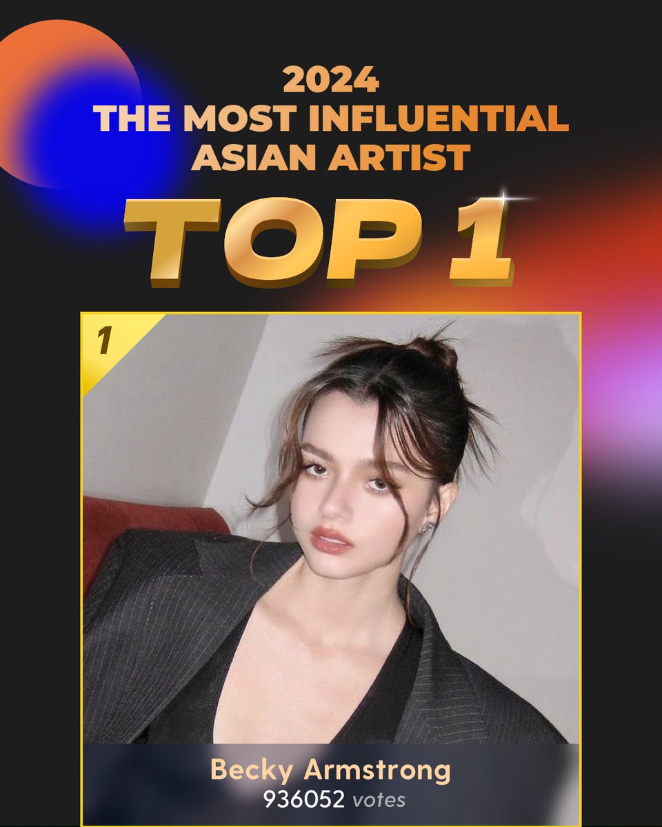 🏆2024 The Most Influential Asian Artist 💖Congratulations to Becky Armstrong for winning first place in 2024 The Most Influential Asian Artist ✨ Thanks to all the fans for your support @AngelssBecky #beckysangels #SOA