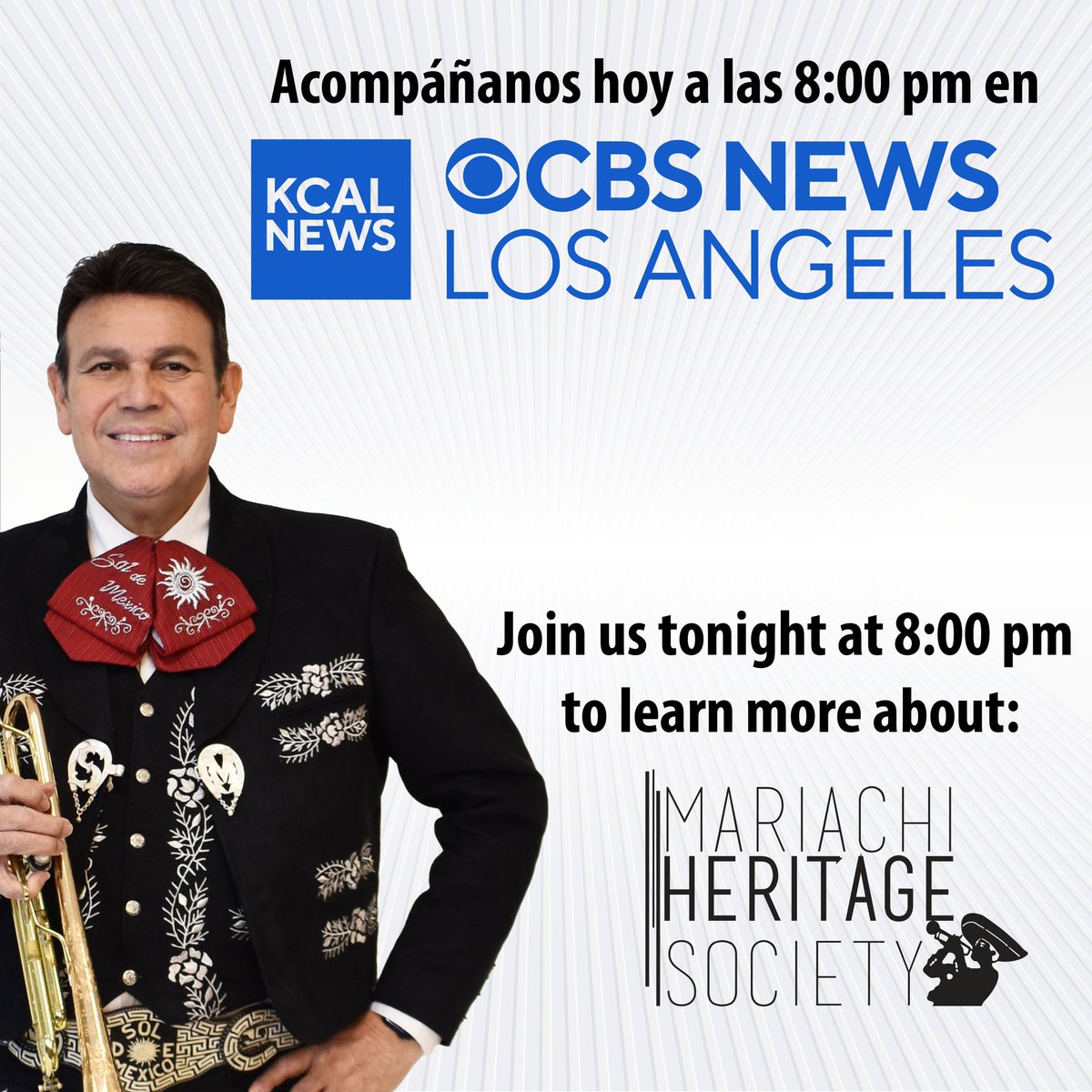 Join us tonight on @kcalnews at 8:00pm (PST) for a feature on the Mariachi Heritage Society! Muchas gracias @luzdelia_c ! #mariachiheritagesociety #kcalnews #mariachisoldemexicodejosehernandez #mariachireynadelosangeles