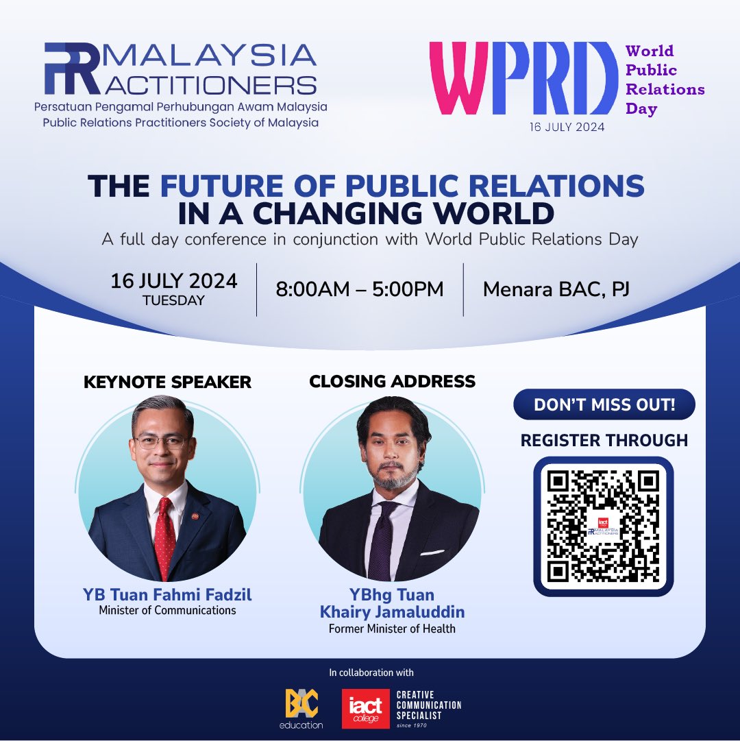 P Kamalanathan ப. கமலநாதன் 🇲🇾 (@pkamalanathan) on Twitter photo 1st Announcement of World Public Relations Day Conference in conjunction with the World Public Relations Day (WPRD).
Please register now!
We will keep you updated on the progress.
Looking forward to your participation.
<a href="/fahmi_fadzil/">Fahmi Fadzil 🇲🇾</a> <a href="/Khairykj/">Khairy Jamaluddin 🇲🇾🌺</a> <a href="/PRactitionersmy/">Public Relations Practitioners Society of Malaysia</a> <a href="/WorldPRDay/">World PR Day</a> 1st Announcement of World Public Relations Day Conference in conjunction with the World Public Relations Day (WPRD).
Please register now!
We will keep you updated on the progress.
Looking forward to your participation.
<a href="/fahmi_fadzil/">Fahmi Fadzil 🇲🇾</a> <a href="/Khairykj/">Khairy Jamaluddin 🇲🇾🌺</a> <a href="/PRactitionersmy/">Public Relations Practitioners Society of Malaysia</a> <a href="/WorldPRDay/">World PR Day</a>
