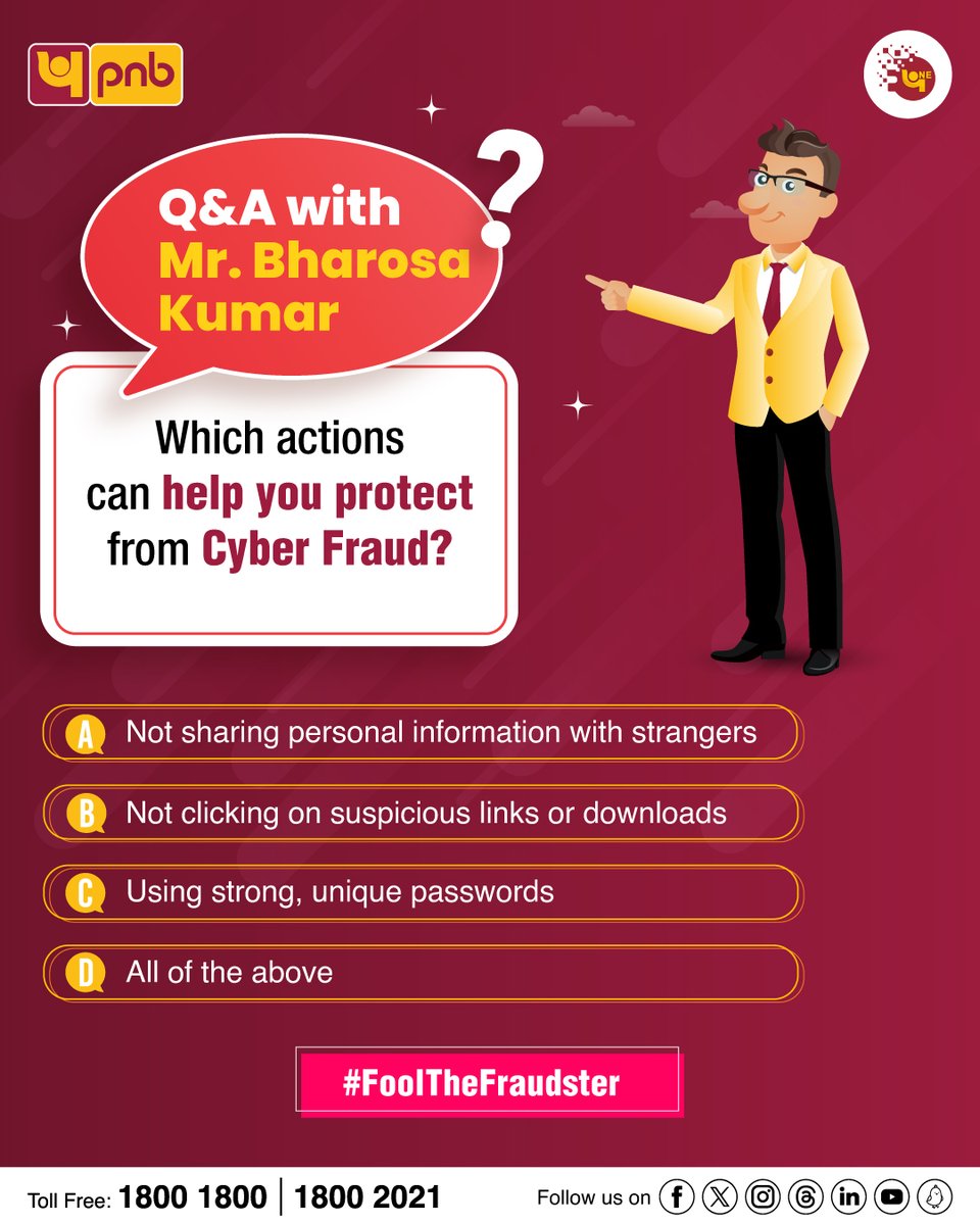 Level up your Q&A game with Mr.Bharosa Kumar!

✍️Comment your answers

@Cyberdost

#QandAwithMrBharosaKumar  #TestYourKnowledge #FoolTheFraudster #CyberSecurity #PNB #Digital #Fraud #cyberfraud #CyberSafety