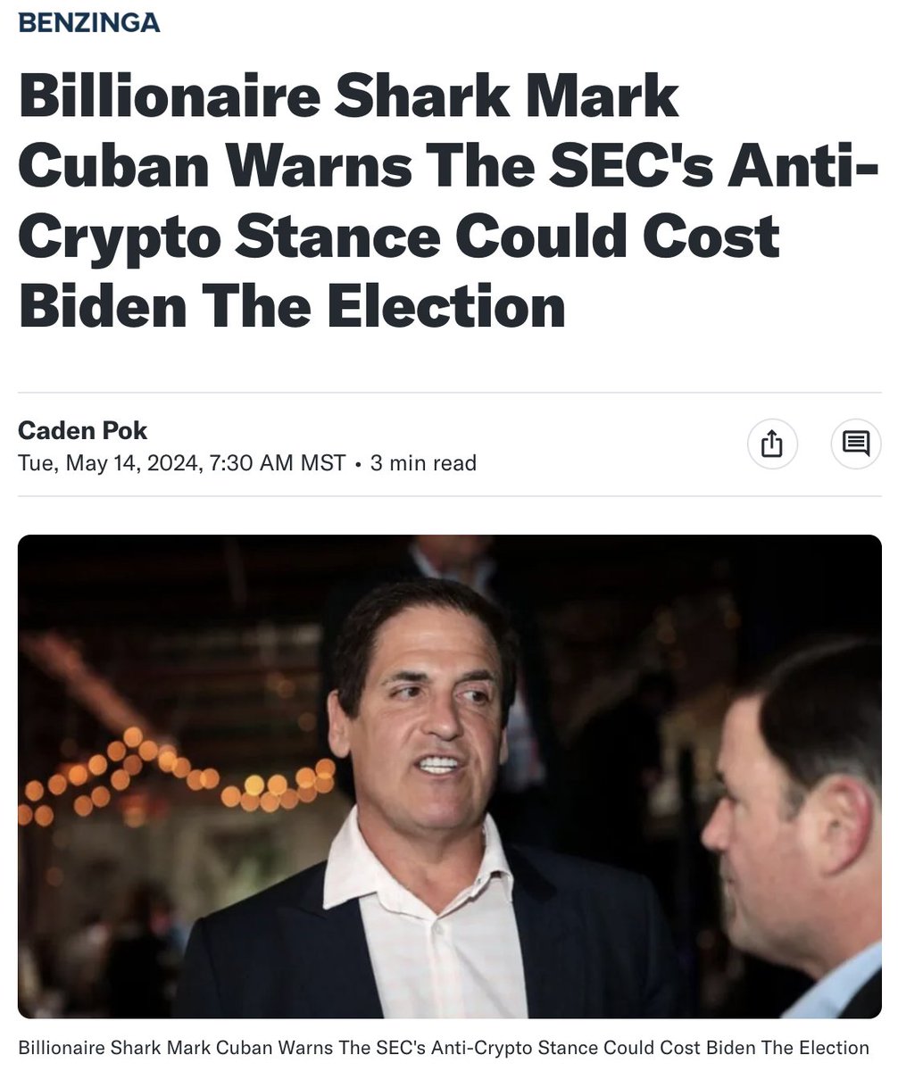 Billionaire Shark Tank Investor Mark Cuban issues a stark warning that cryptocurrency could be a deciding issue in this year's Presidential Election 🚨