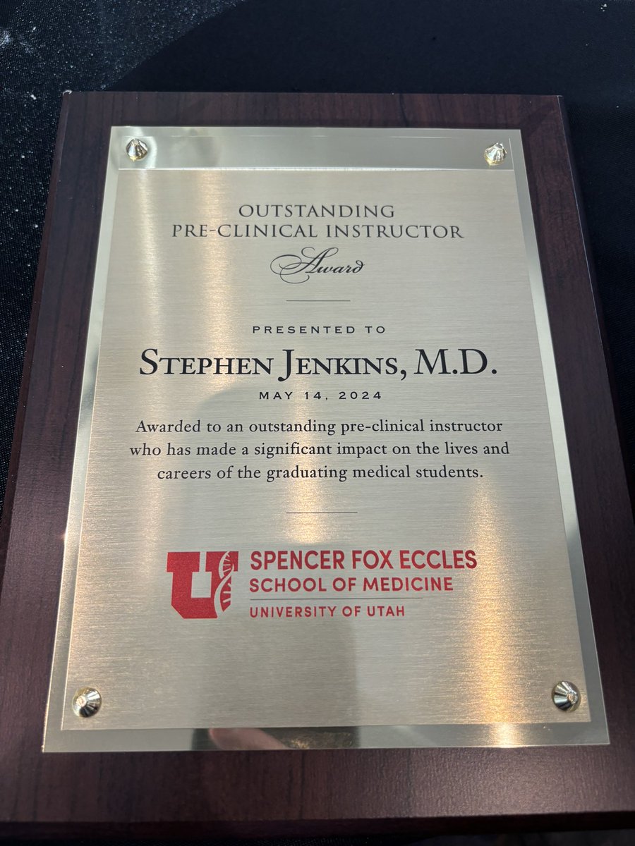 Tonight I was very honored to receive this award from the graduating class of med students. They were my first class I got to teach, and they really helped me figure out what kind of teacher I wanted to be. They are going to be amazing physicians and I’m very proud of them!!